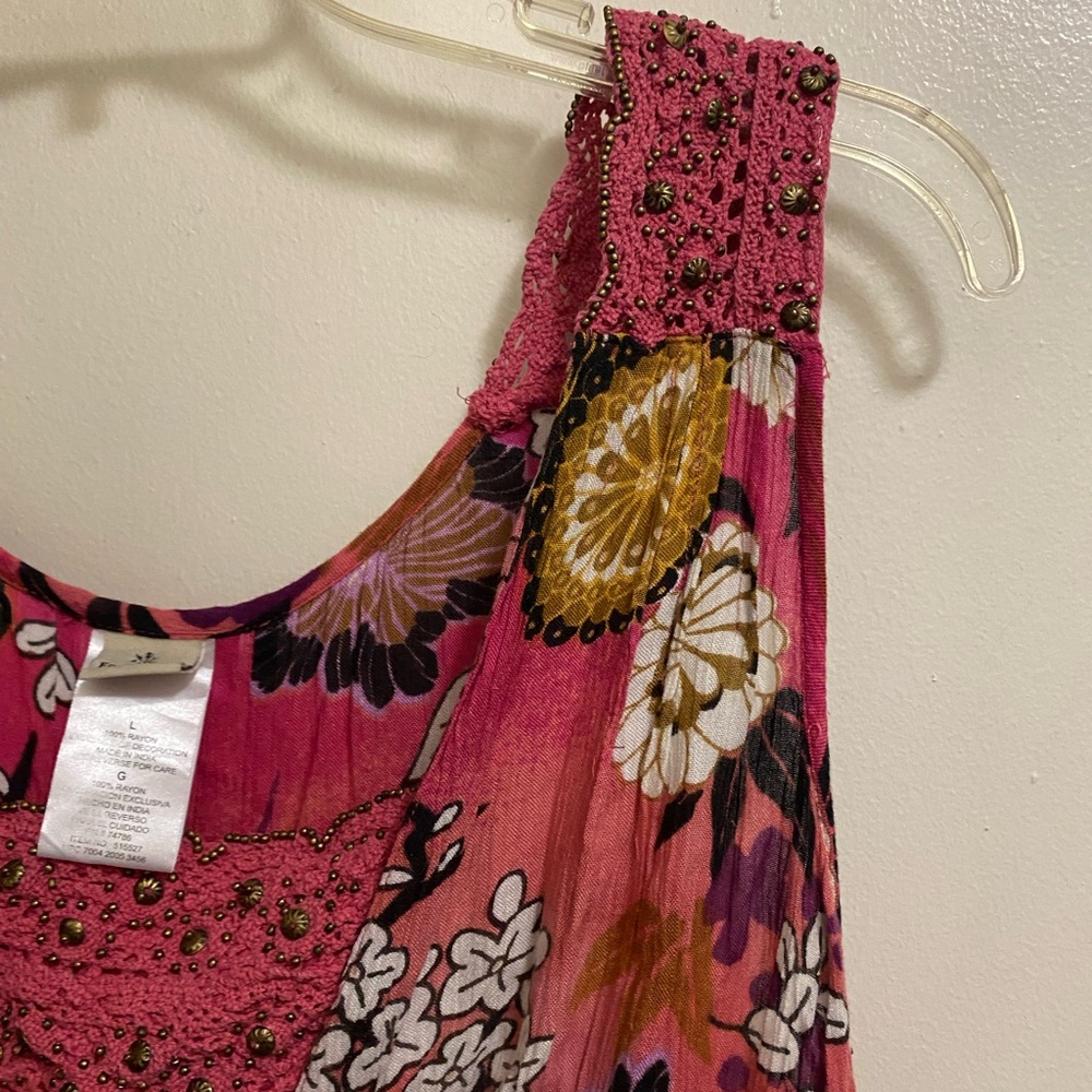 Forbidden Womens Pink Floral Dress L Large Boho Artsy Festival Beach Bohemian - Picture 5 of 6